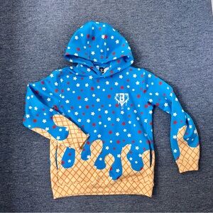 Kids Blue Star Hoodie with Ice-Cream Waffle Hem